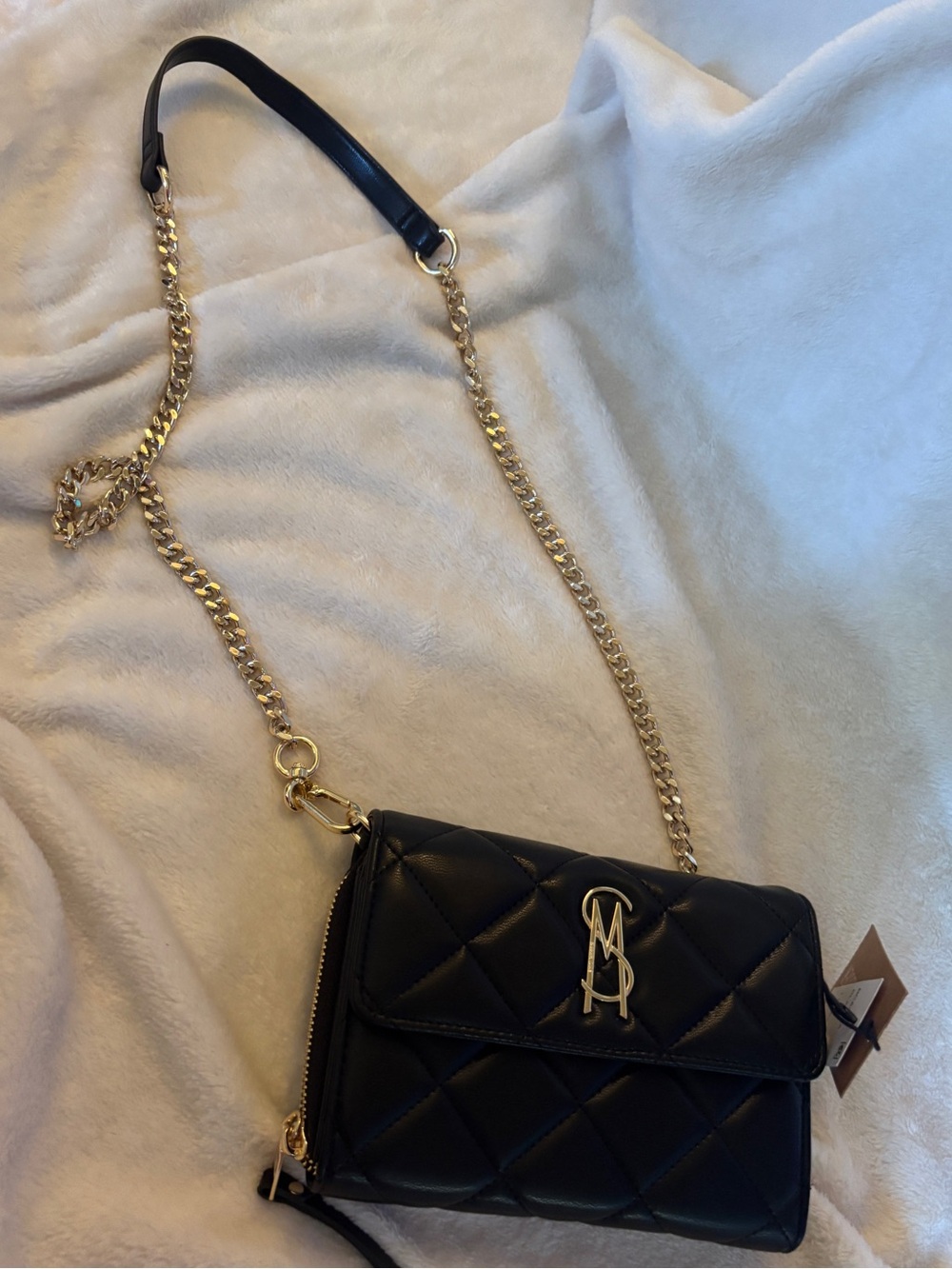 Steve Madden BCarina Quilted Crossbody Wallet on Chain NWT Black Gold - Picture 8 of 9